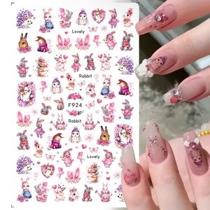 Bunny Nail Stickers, Cute Cartoon Rabbit Nail Art